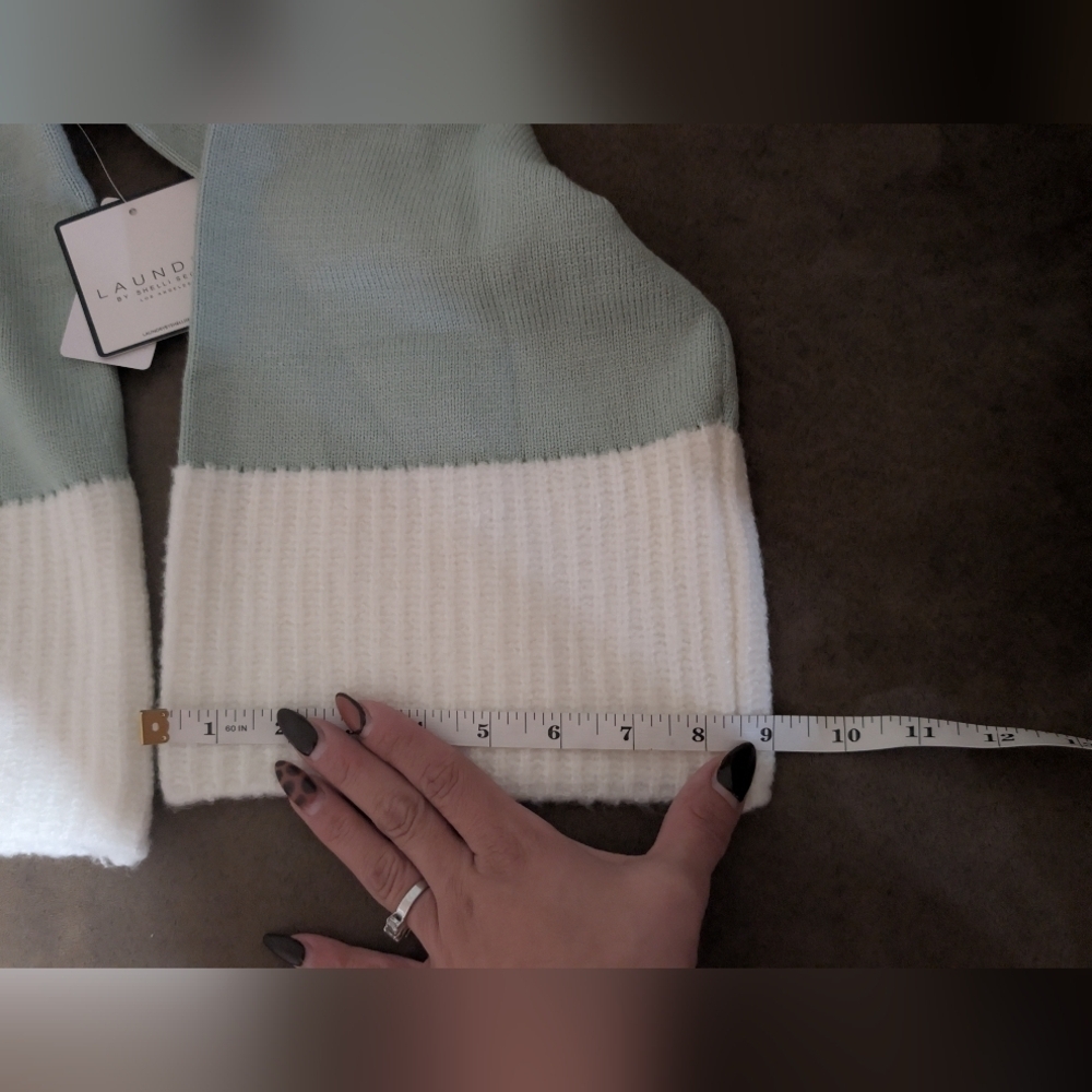 Laundry By Shelli Segal Sage and Cream And Mint Turtleneck Sweater Bell Sleeves - Picture 12 of 15